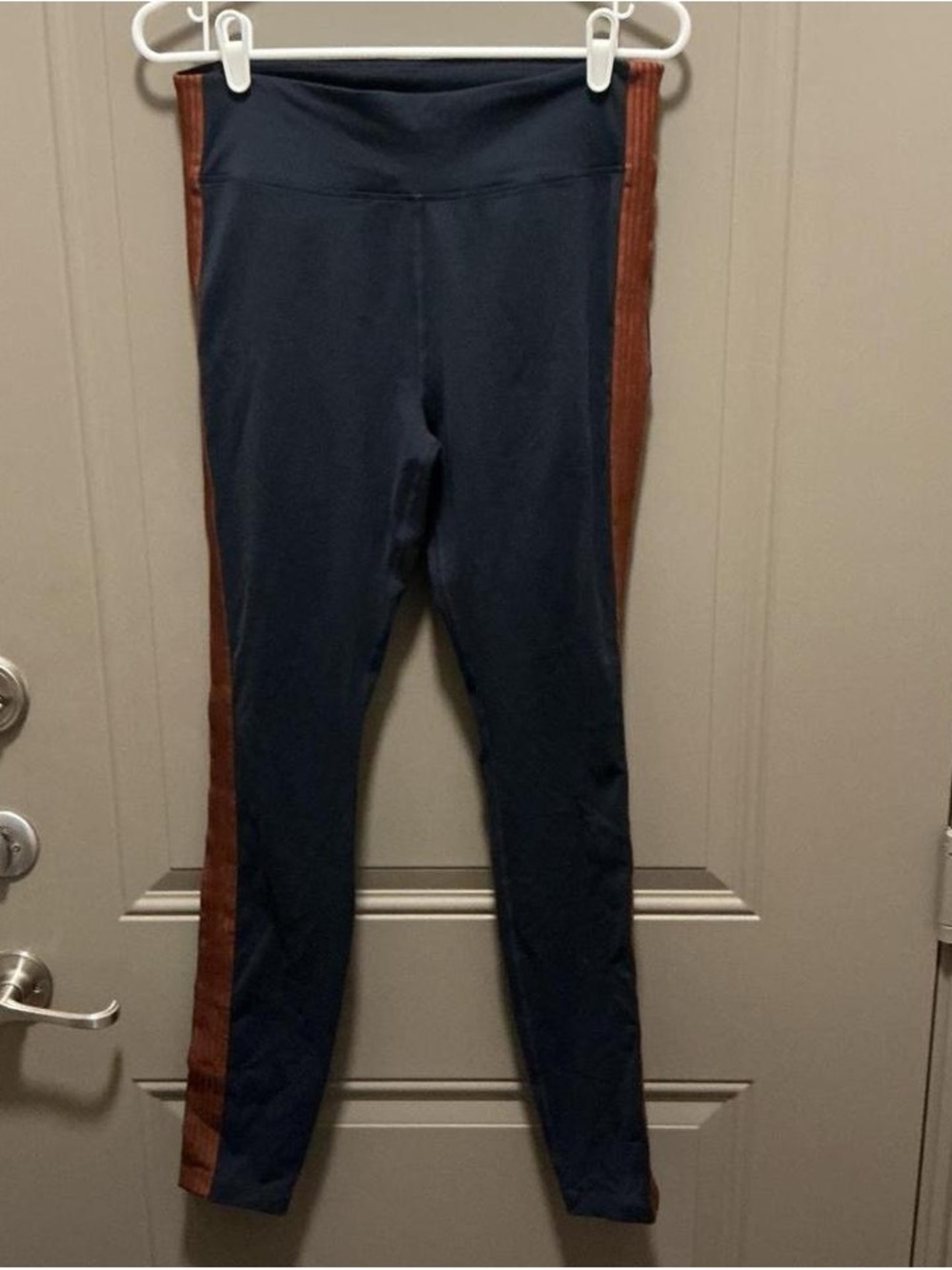 Athleta Track Tux Navy Blue Side Stripe Leggings Size Medium Tall